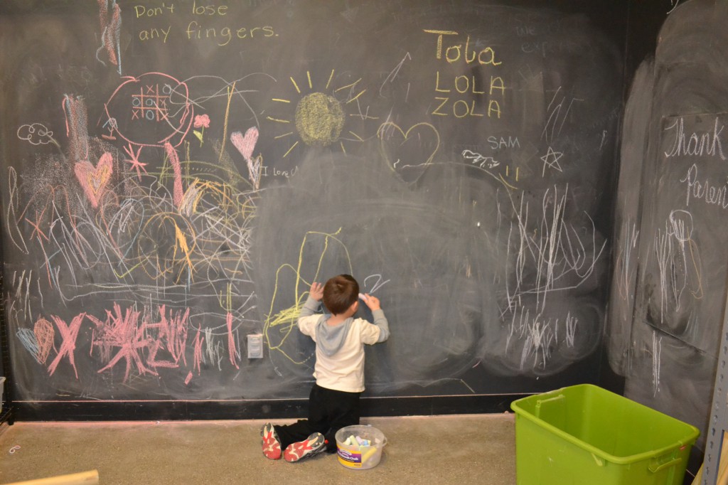 The chalk wall in the tinkering lab.