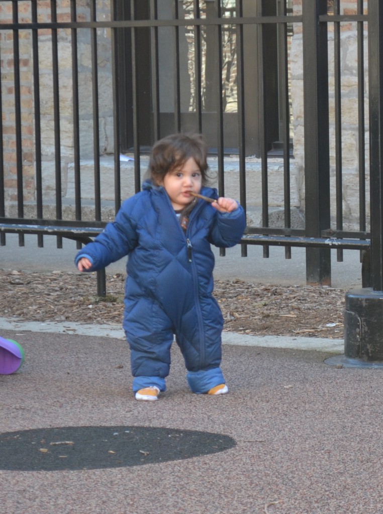 Sam showing off his walking skills in the park.