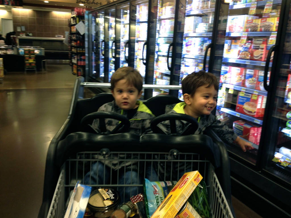 The twins eat all the food I buy at the supermarket before I even pay for it.