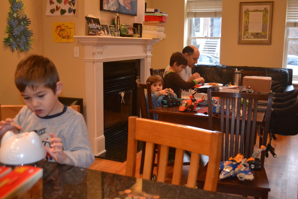 Ben gets an electronic piggy bank and Jack "no stress chess" from Grandpa Devensky.