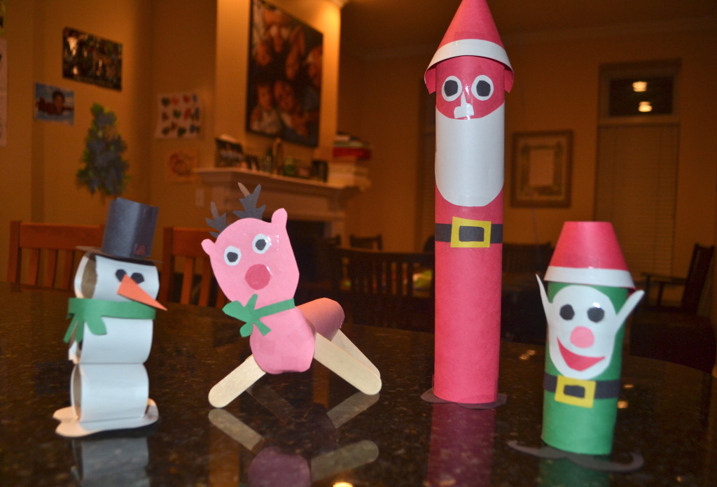 Here is a close up of my toilet paper roll and construction paper mascots.
