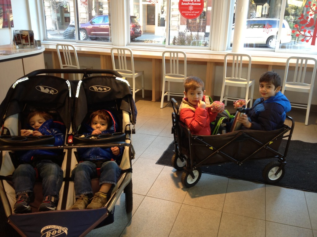 How you run errands with 4 kids. (Push with one hand, pull with the other.)