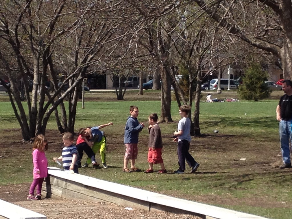 The older boys preferred running, tree climbing, and wrestling games. No need for a playground or toys at this age!