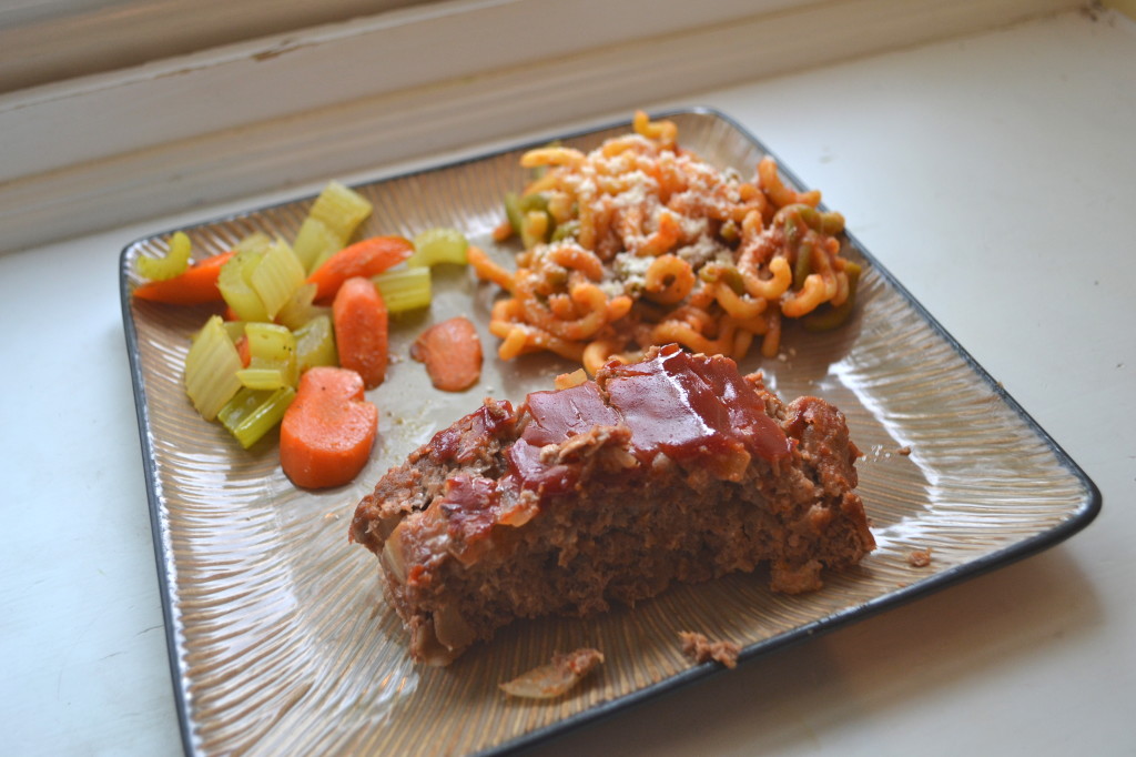 Celery and Carrots with Veggie Quinoa pasta and Bison Meatloaf