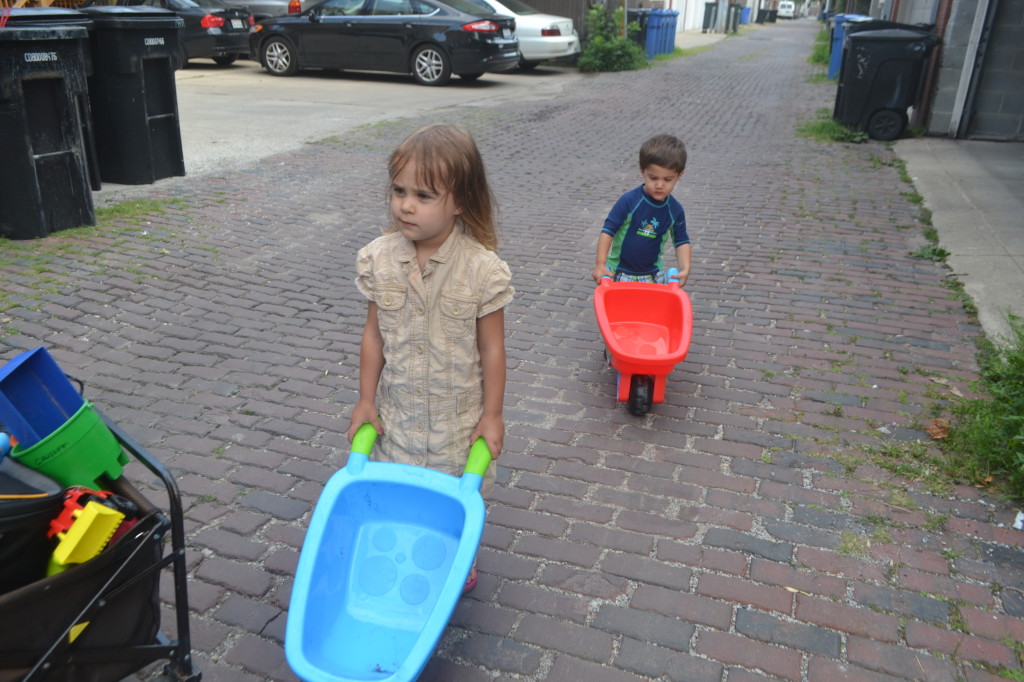They insisted on walking these wheel barrels 7 blocks to the park.