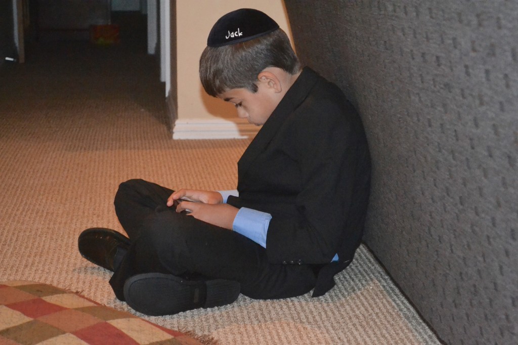 Our friend Elissa bought the kids matching, engraved Kippahs.