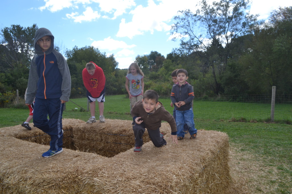 Hours of entertainment from four hay bales that form a square. 