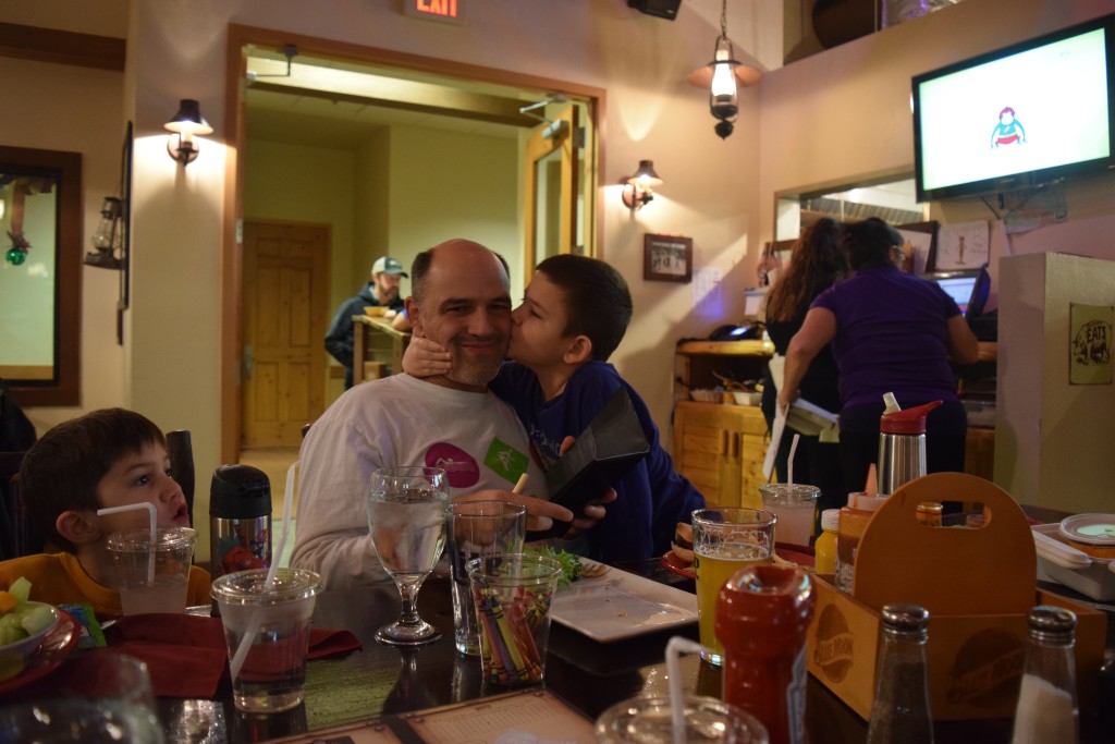 Thanksgiving dinner at our usual table in Smokey's Restaurant.