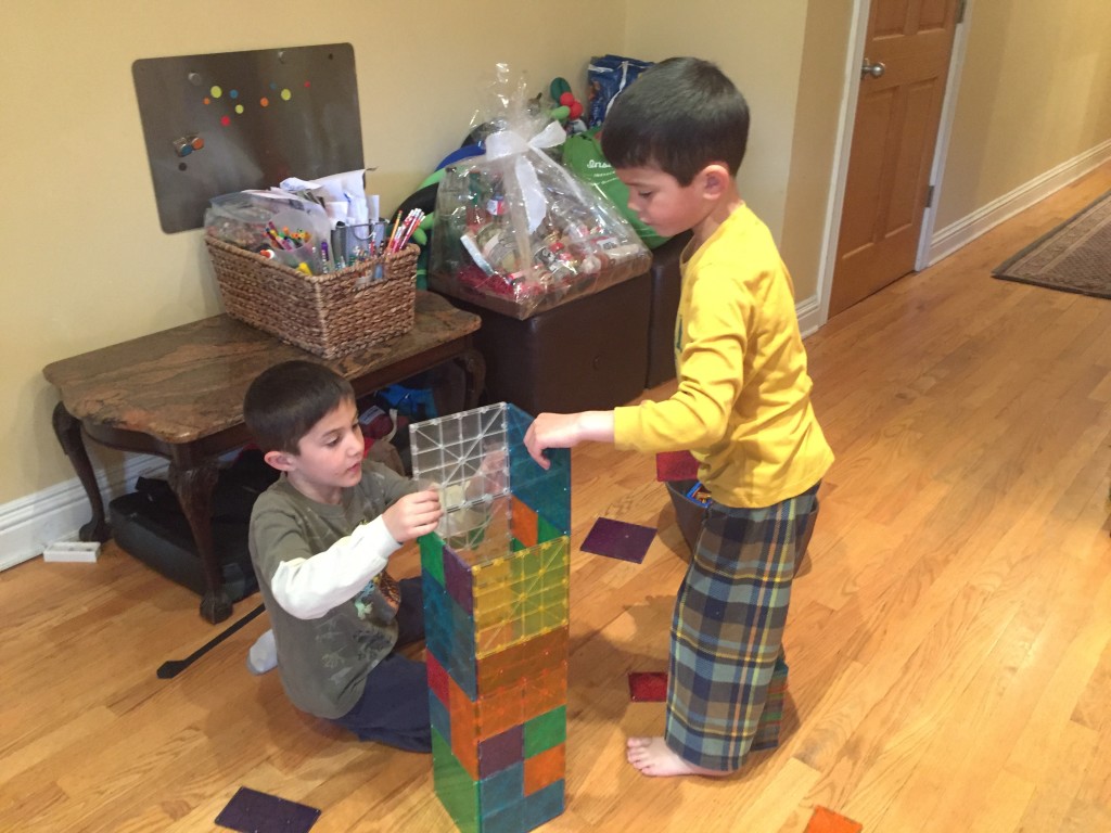 Down time at home on the morning, playing with some of their new birthday toys...