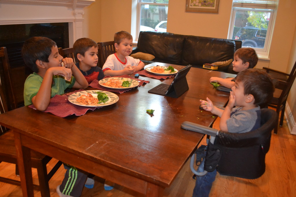 Play date and dinner with Timmy. Yes, I let them watch the iPad at dinner.