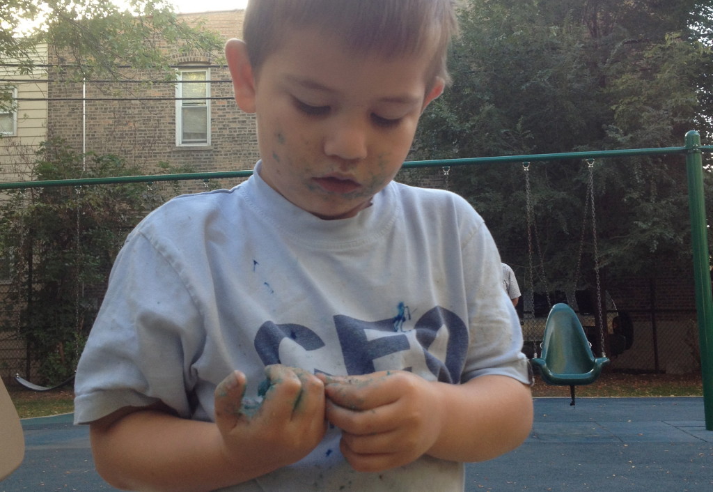 Ben decides to smooch his snack of gummies all over instead of eating them.