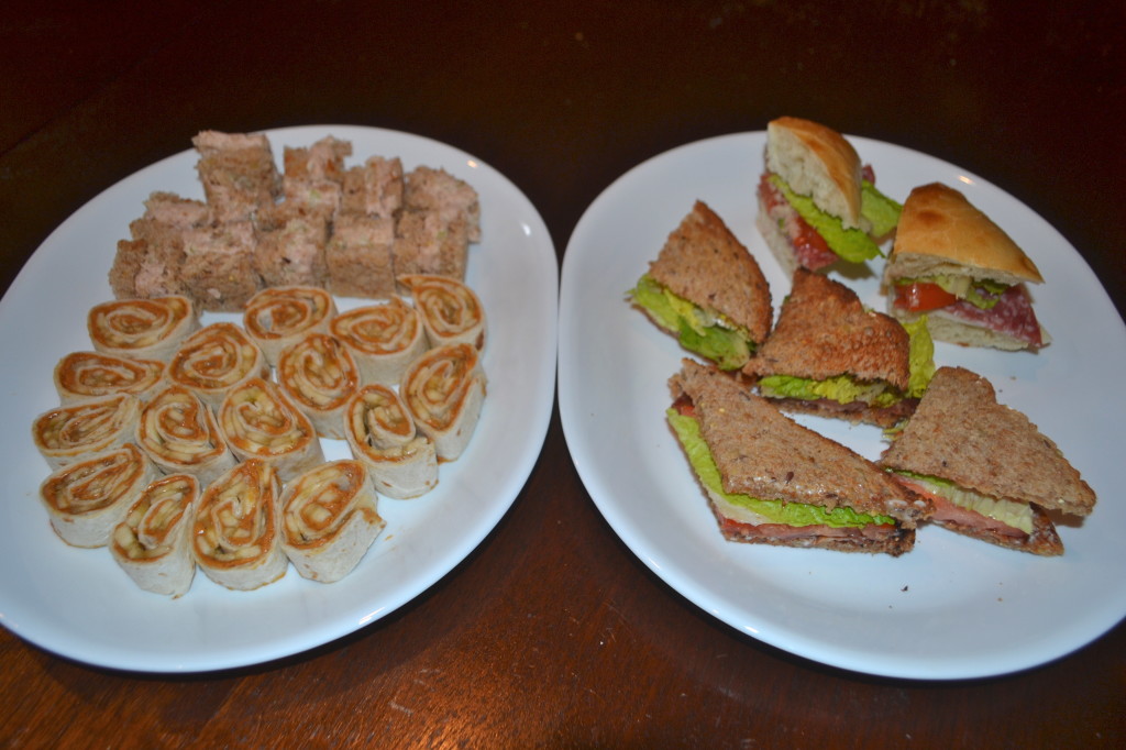 Tuna Square, Banana and Peanut Butter roll ups, BLT, and Italian Subs.