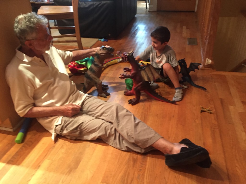 Playing dinosaurs with Sam